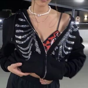 Y2K Rhinestone zip up jacket